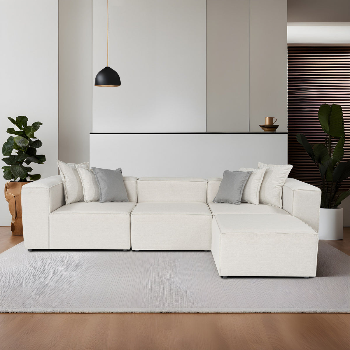 Frida Ecru L Shape Corner Sofa Designer Sectional for Living Room