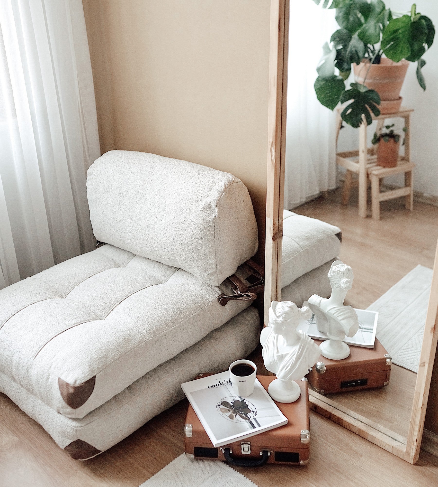 Folding 1 Seater Sofa Bed - cream Fabric | Compact Guest Bed