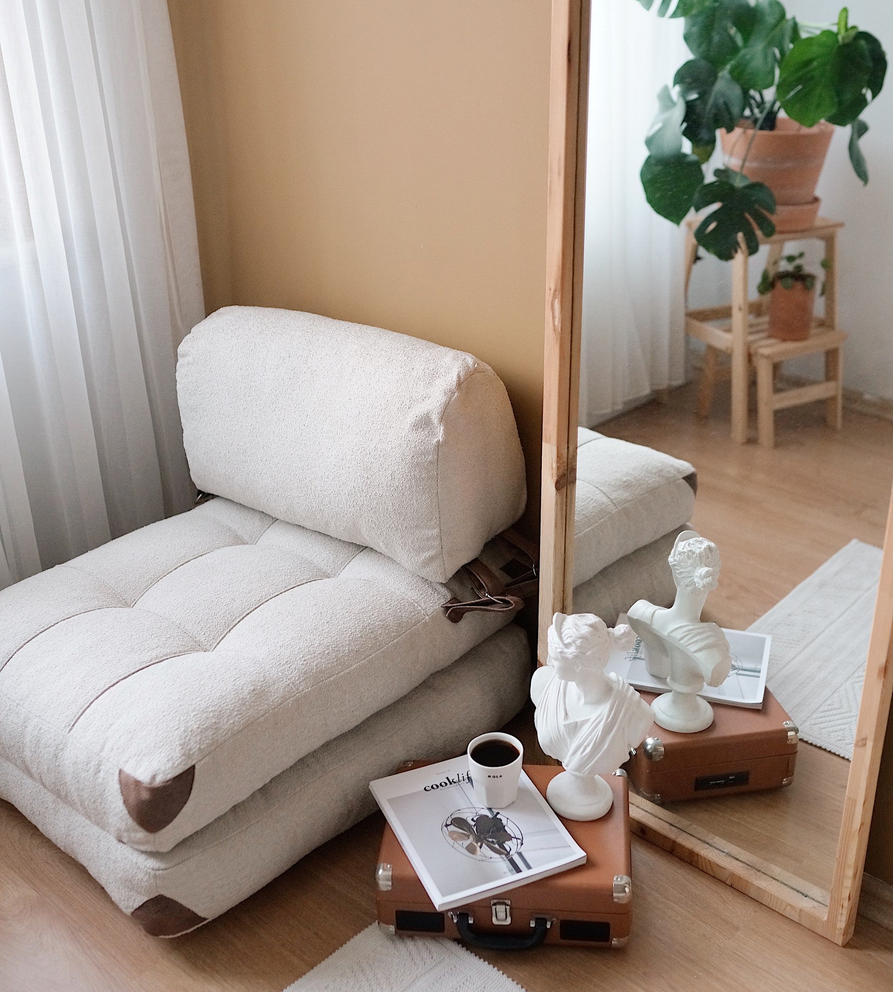 Folding 1 Seater Sofa Bed - cream Fabric | Compact Guest Bed