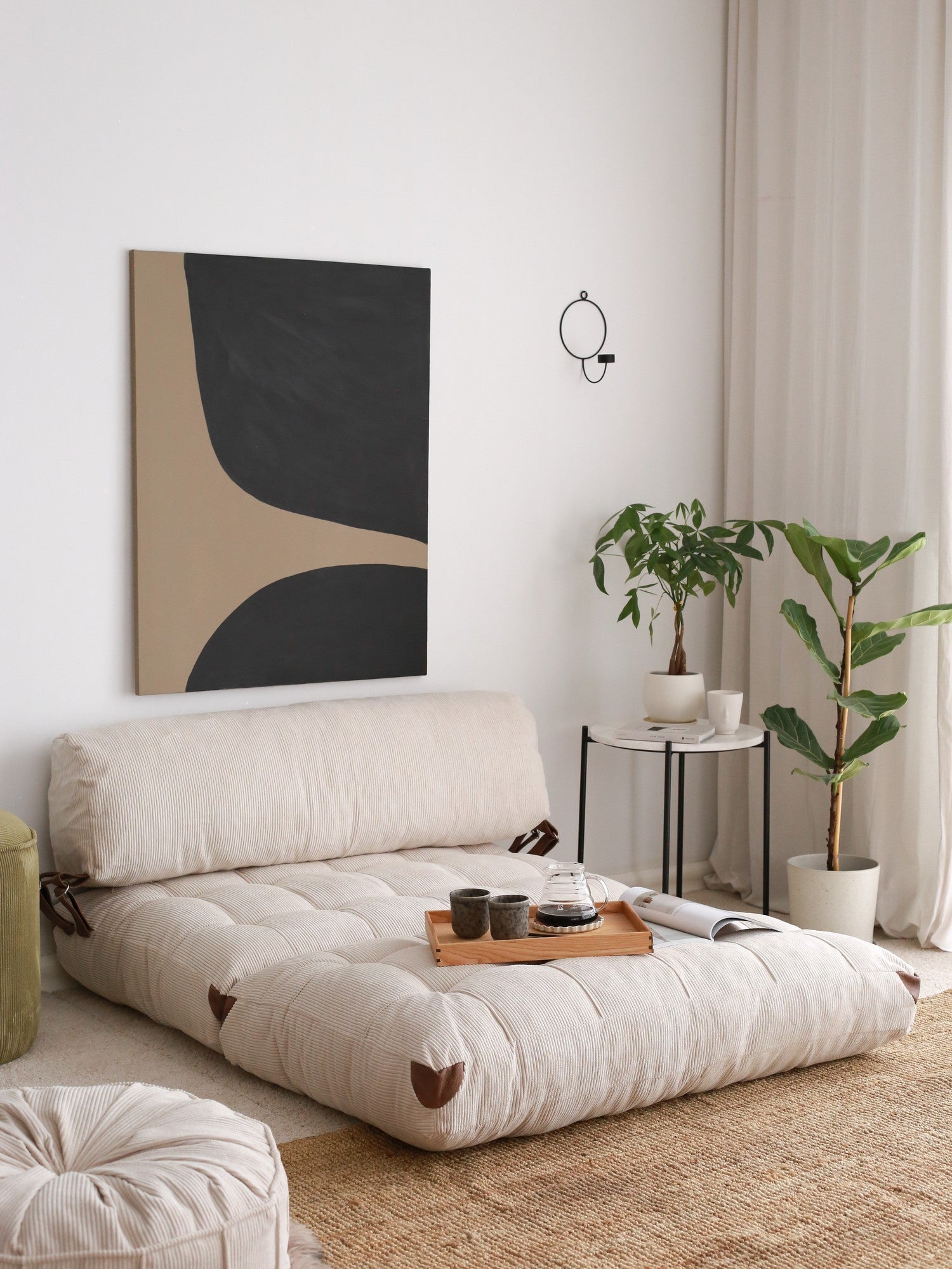 Folding Kadife 2 White Two-Seater Sofa Bed