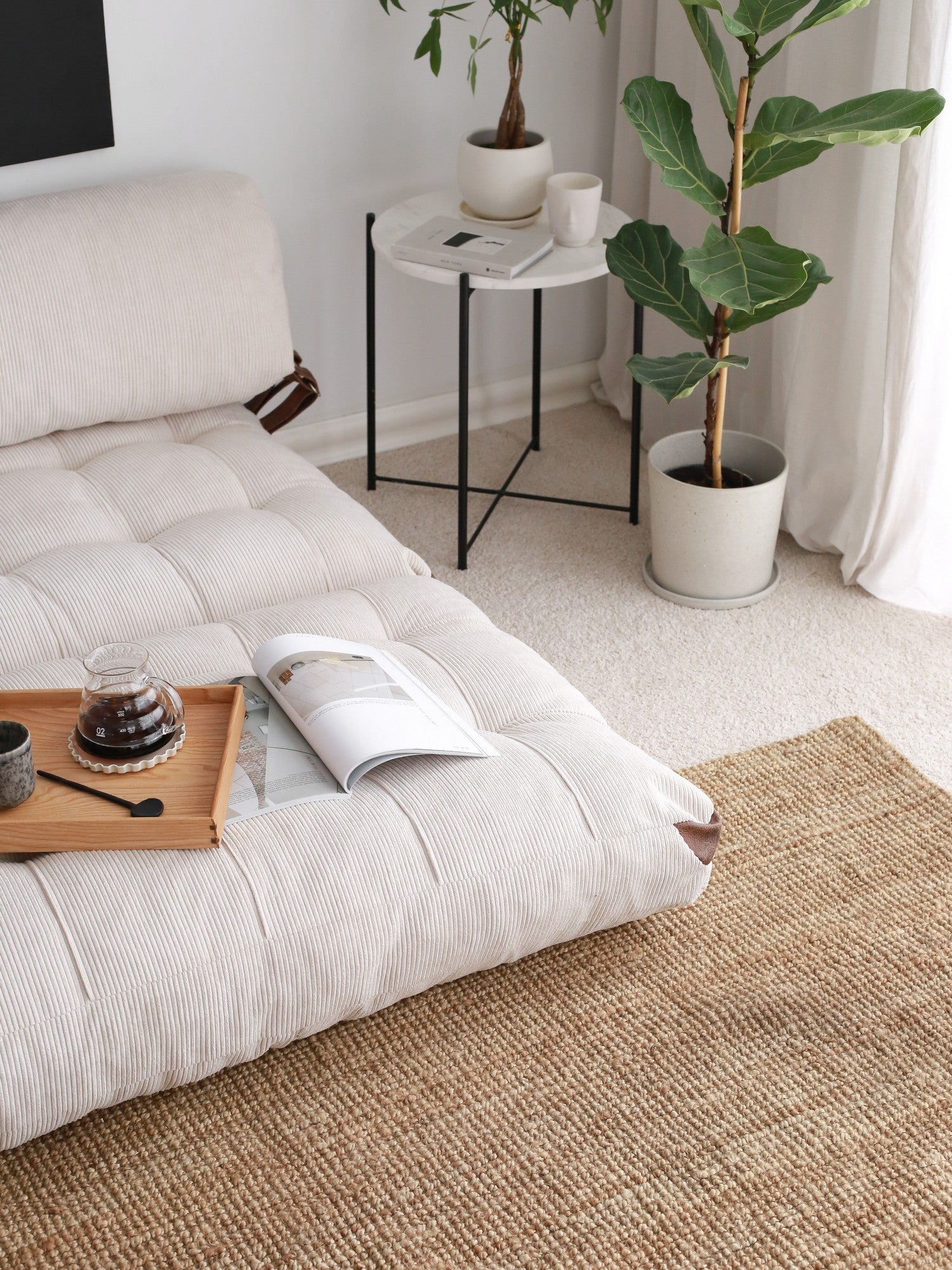 Folding Kadife 2 White Two-Seater Sofa Bed