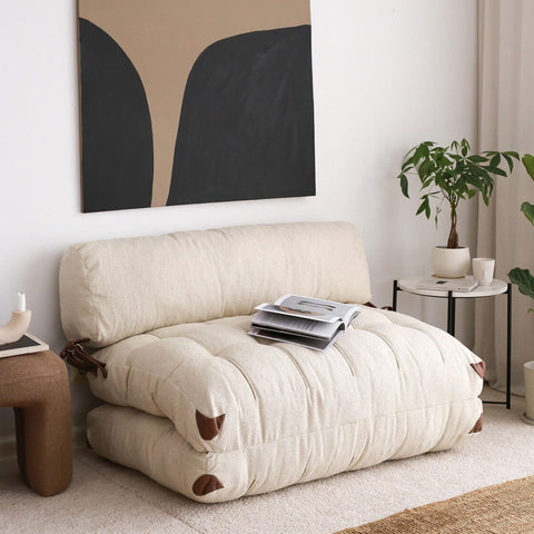 Folding Teddy 2 Cream Two-Seater Sofa Bed