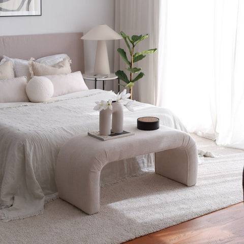 Nu Bench Fitilli  | White Pouffe – Modern Upholstered Ottoman