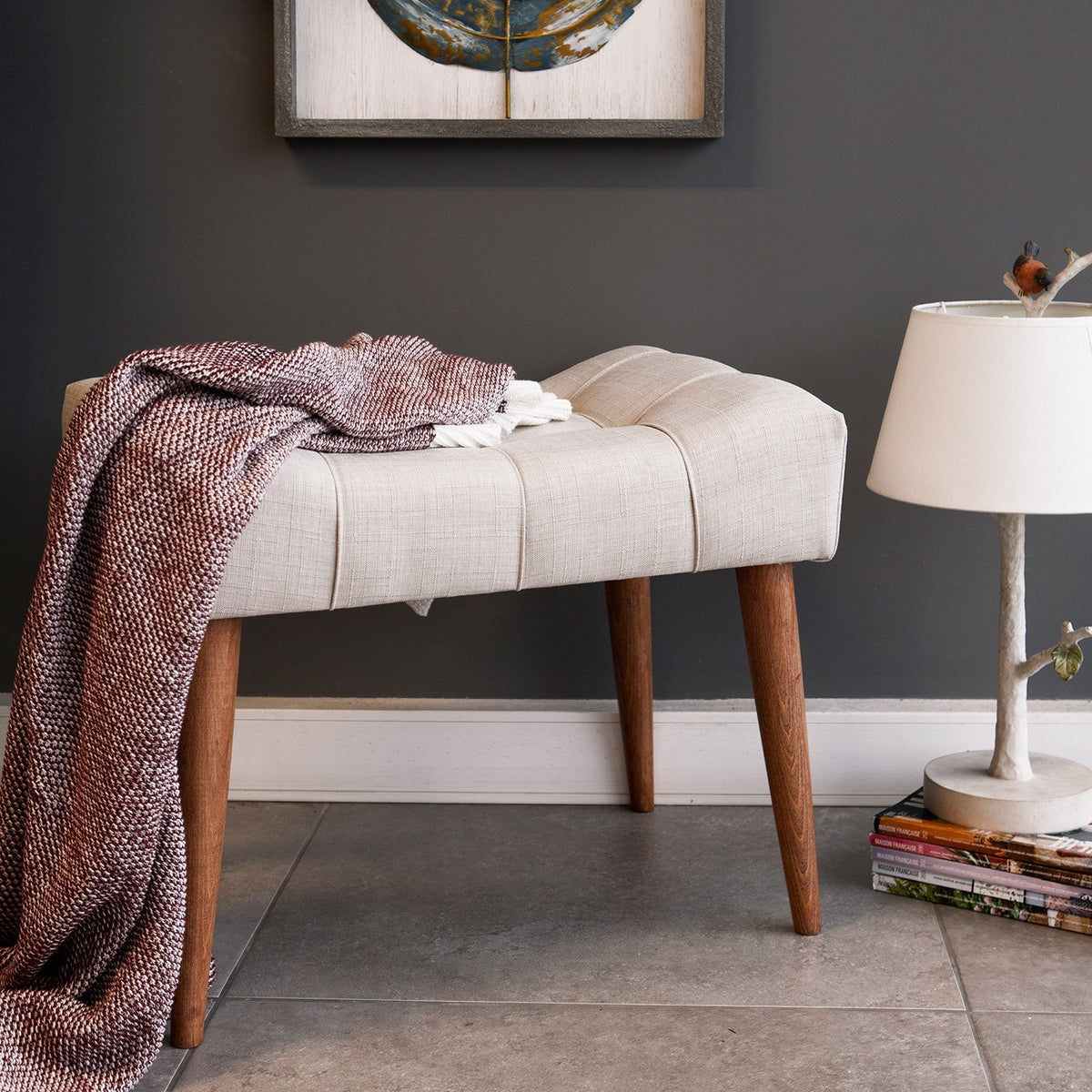New Cool Cream Pouffe Modern Upholstered Ottoman