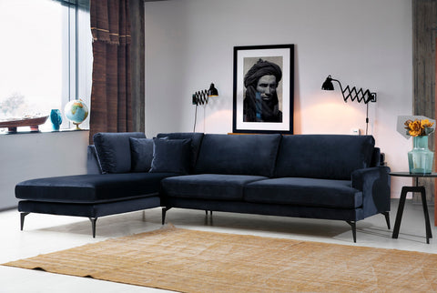 Papira – Navy Blue L Shape Corner Sofa | Designer Sectional for Living Room