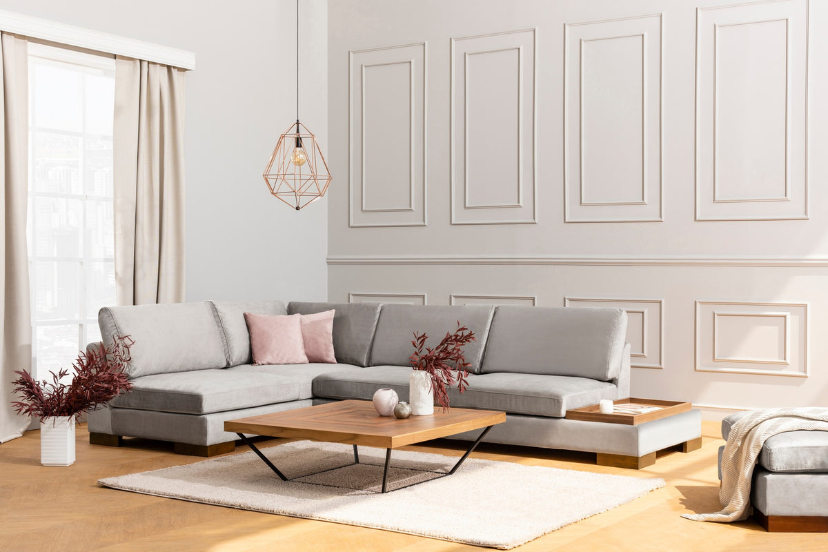 Tulip Light Grey L Shape Corner Sofa Designer Sectional for Living Room
