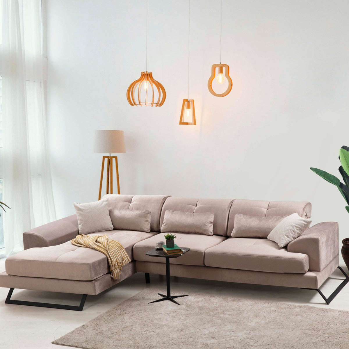 Frido Beige L Shape Corner Sofa Designer Sectional for Living Room