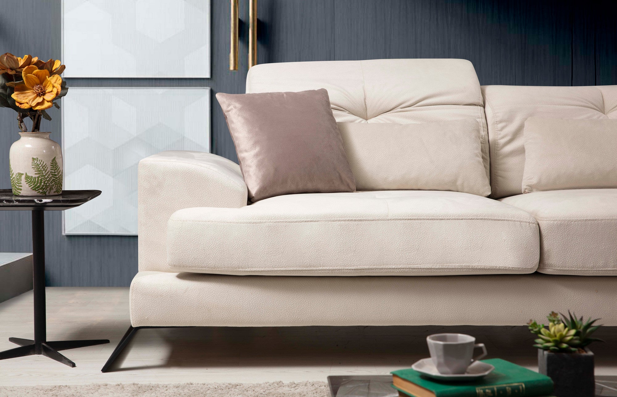 Frido – Ecru L Shape Corner Sofa | Designer Sectional for Living Room