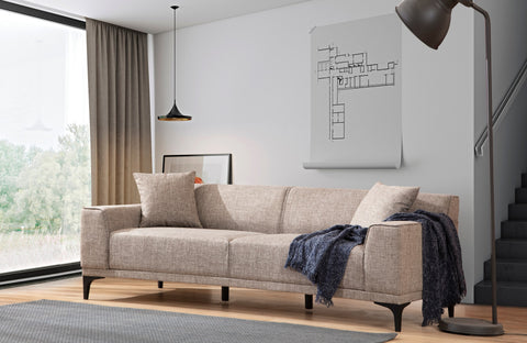 Petra 3 Seater Sofa - Fawn fabric| Comfortable Modern sofa