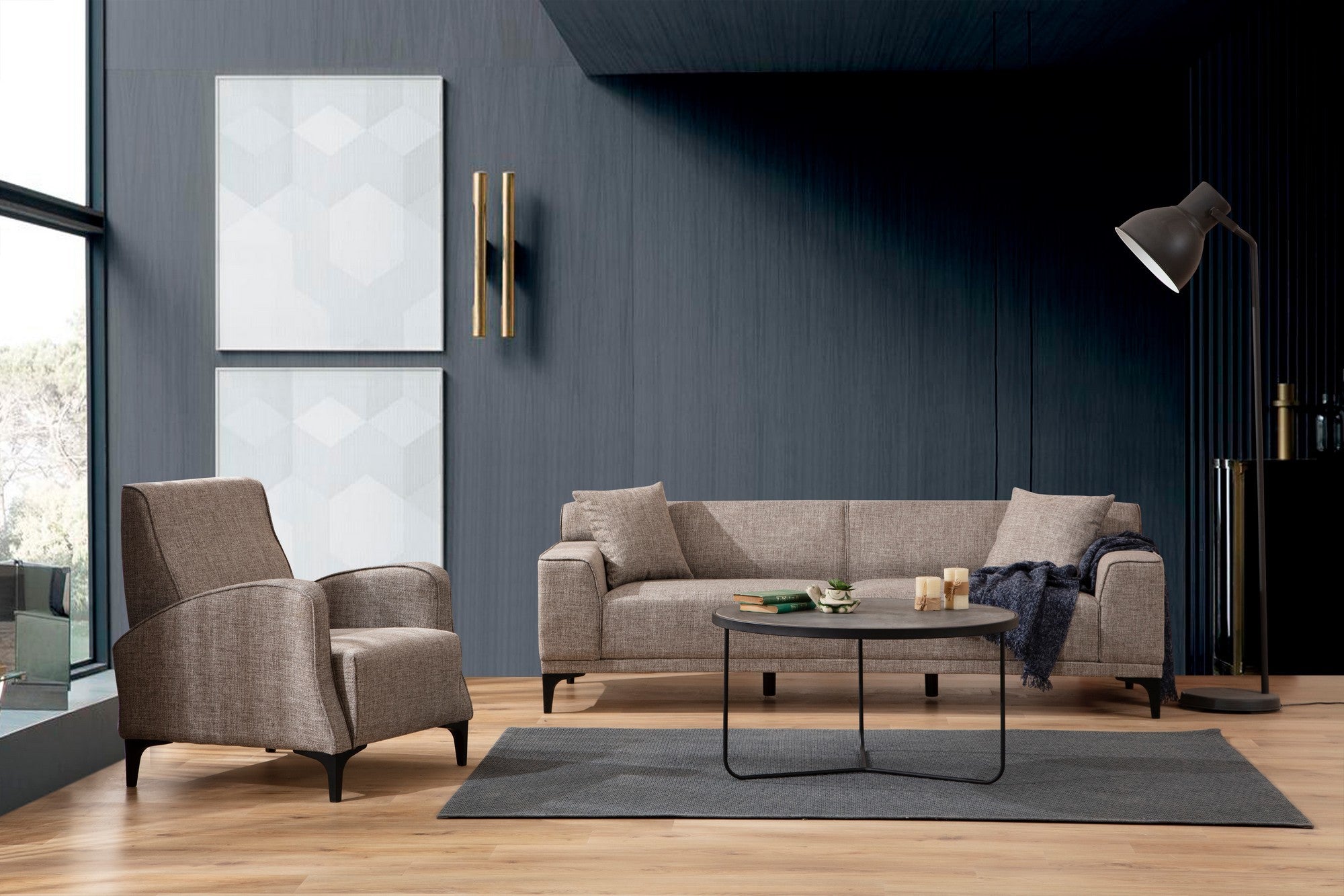 Petra 3 Seater Sofa - Fawn fabric| Comfortable Modern sofa