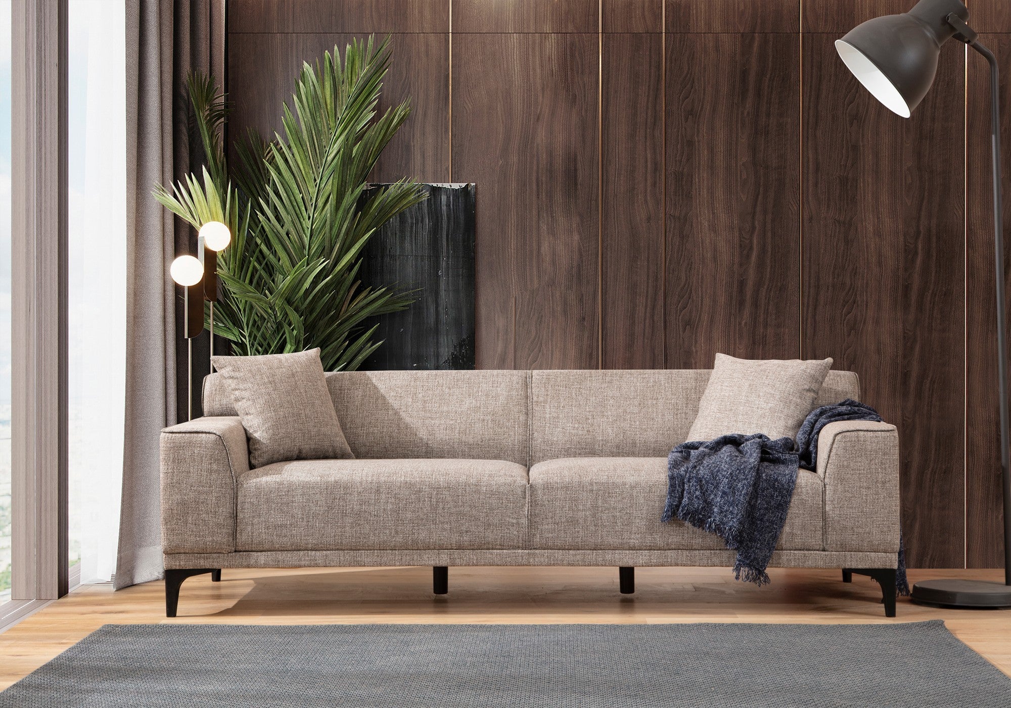 Petra 3 Seater Sofa - Fawn fabric| Comfortable Modern sofa