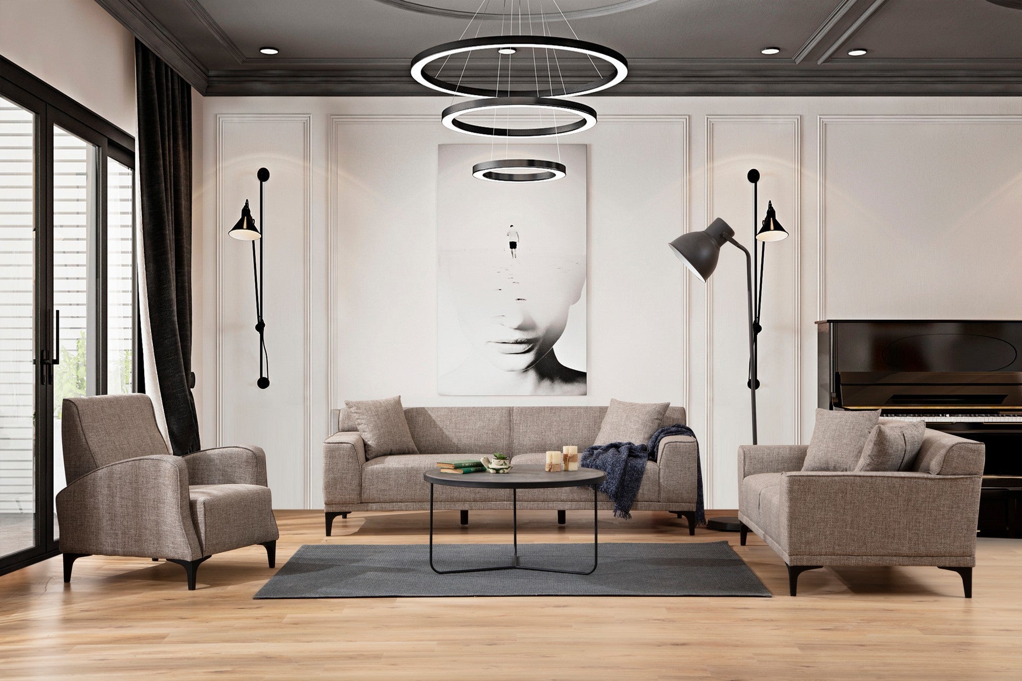 Petra 3 Seater Sofa - Fawn fabric| Comfortable Modern sofa