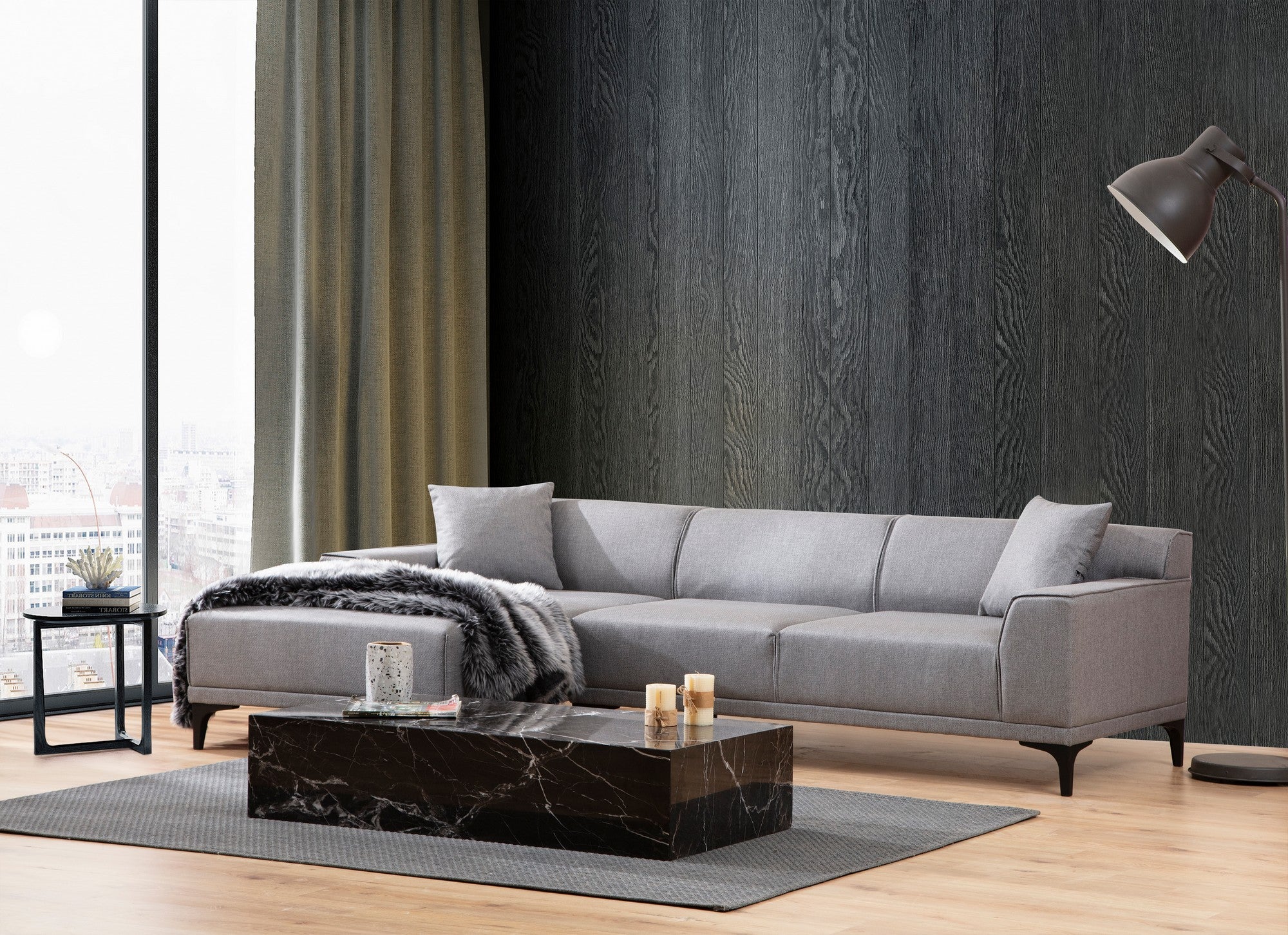 Petra – Light Grey L Shape Corner Sofa | Designer Sectional for Living Room