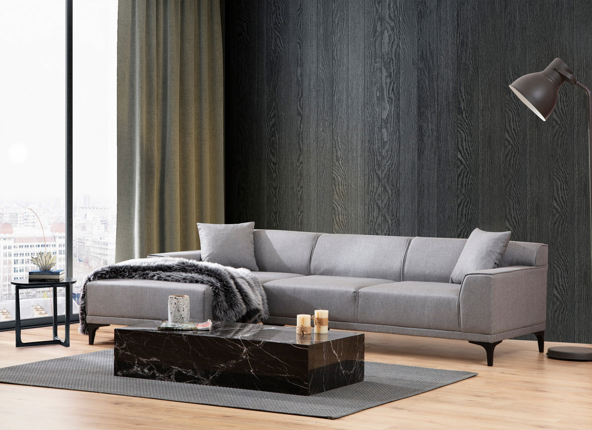 Petra Light Grey L Shape Corner Sofa Designer Sectional for Living Room