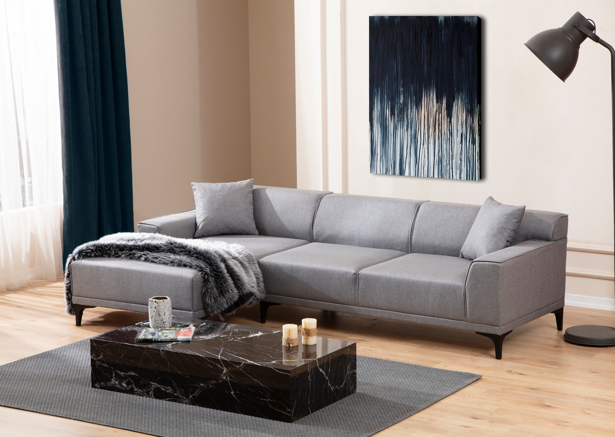 Petra – Light Grey L Shape Corner Sofa | Designer Sectional for Living Room