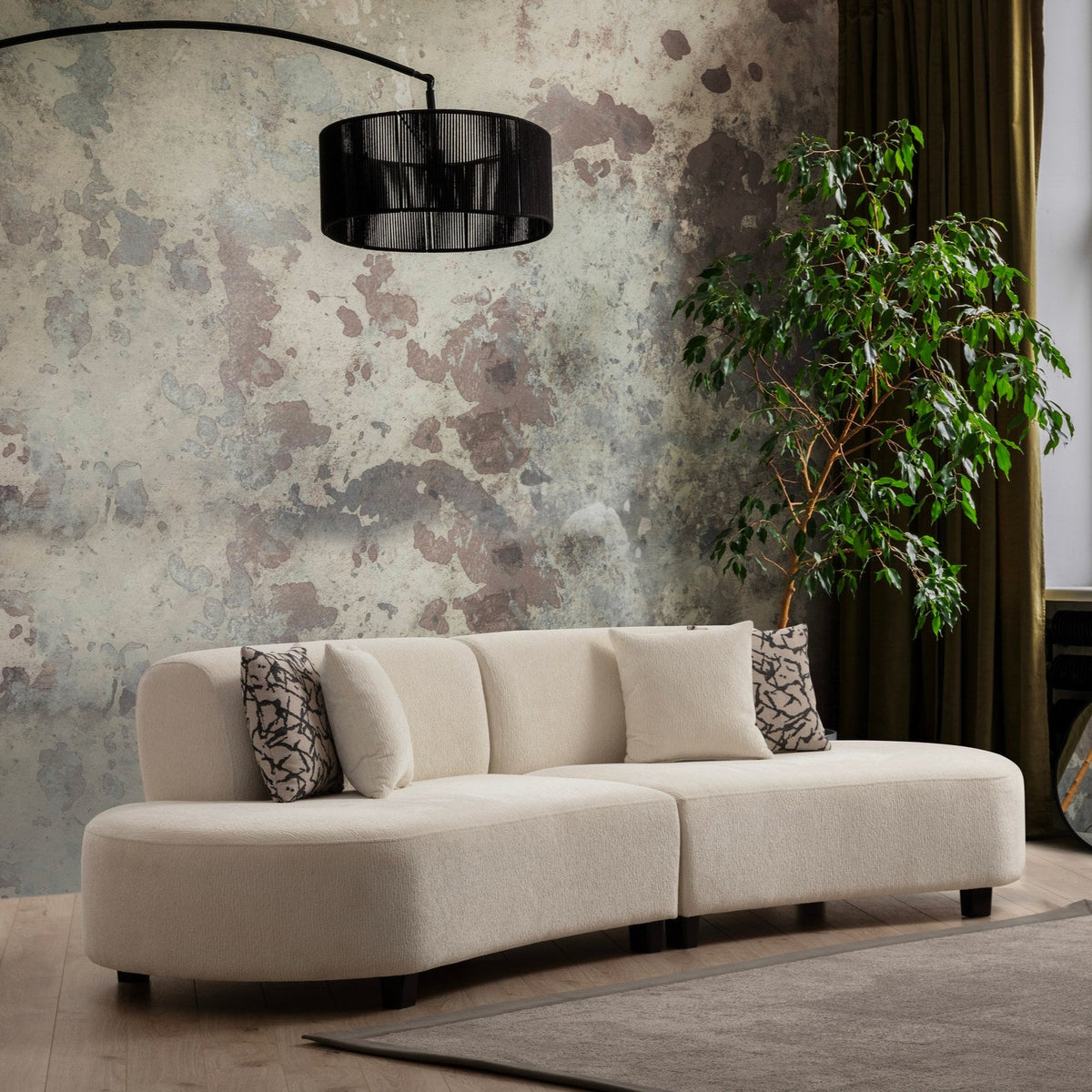 Pars Cream L Shape Corner Sofa Designer Sectional for Living Room