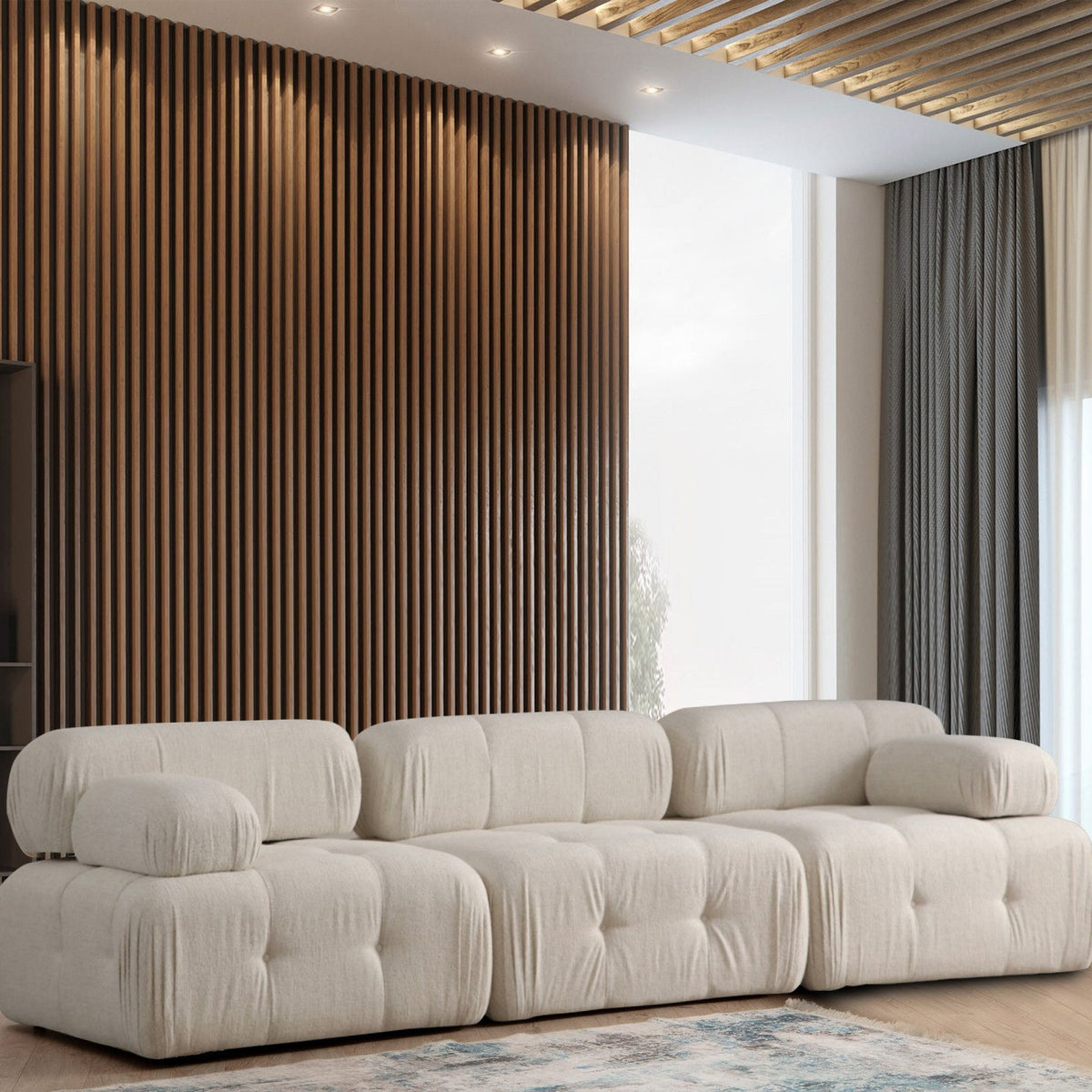 Doblo 3 Seater Sofa Cream Curly wool Comfortable designer sofa