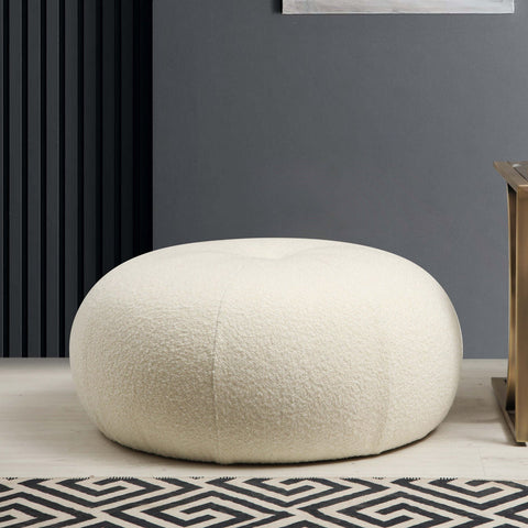 Tina - Bouclet  White Pouffe – Modern Upholstered Ottoman
