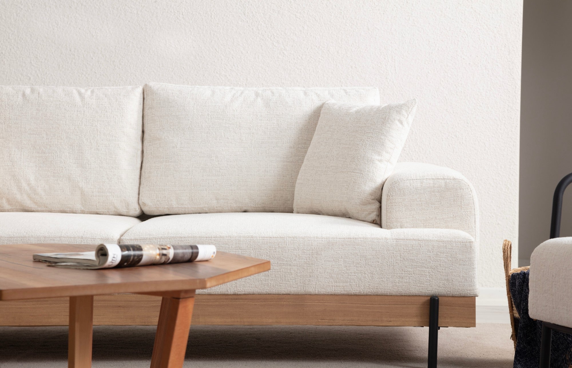 Eti  3 Seater Sofa oak structure and white fabrc | Comfortable Modern Couch