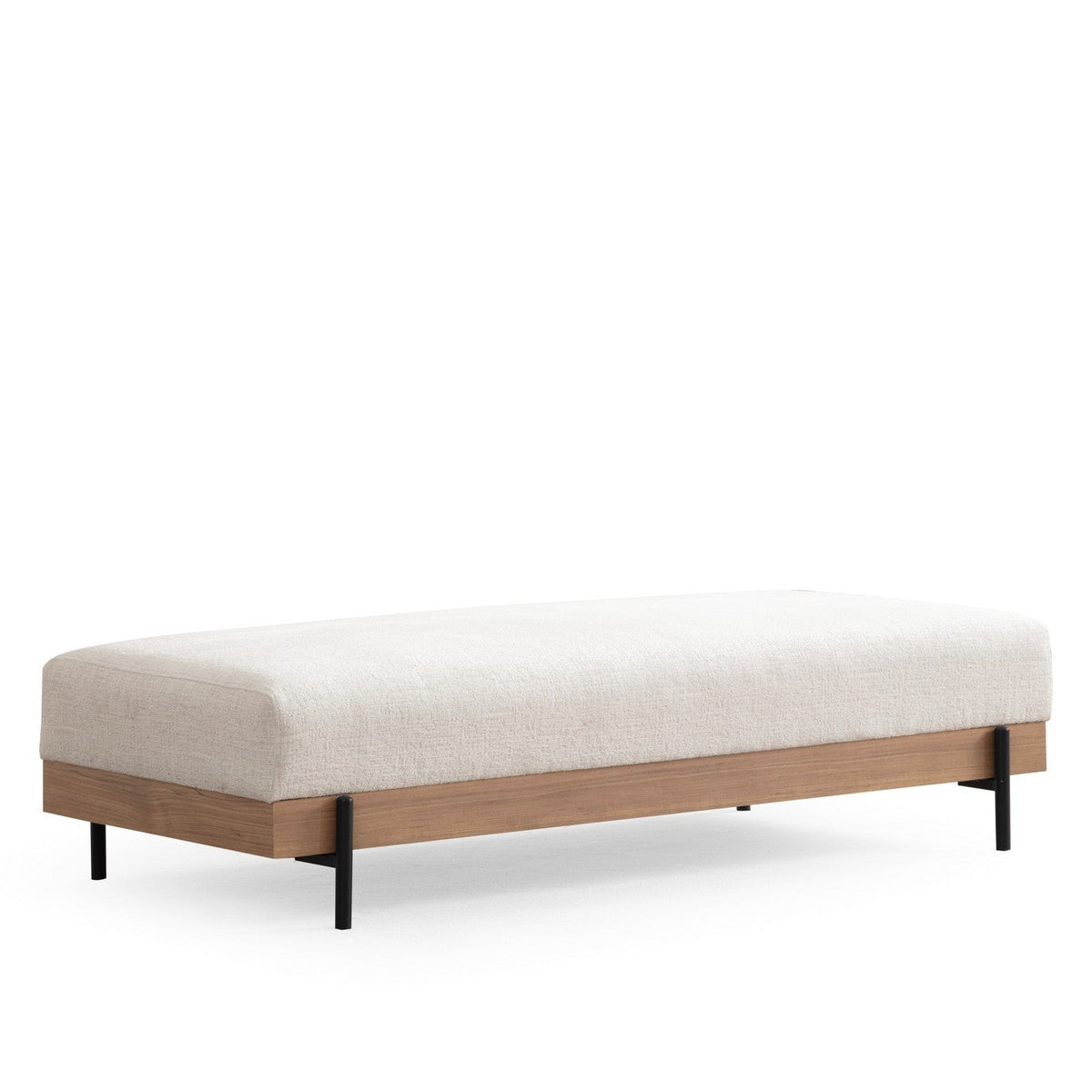 Eti Oak and White Pouffe Modern Upholstered Ottoman
