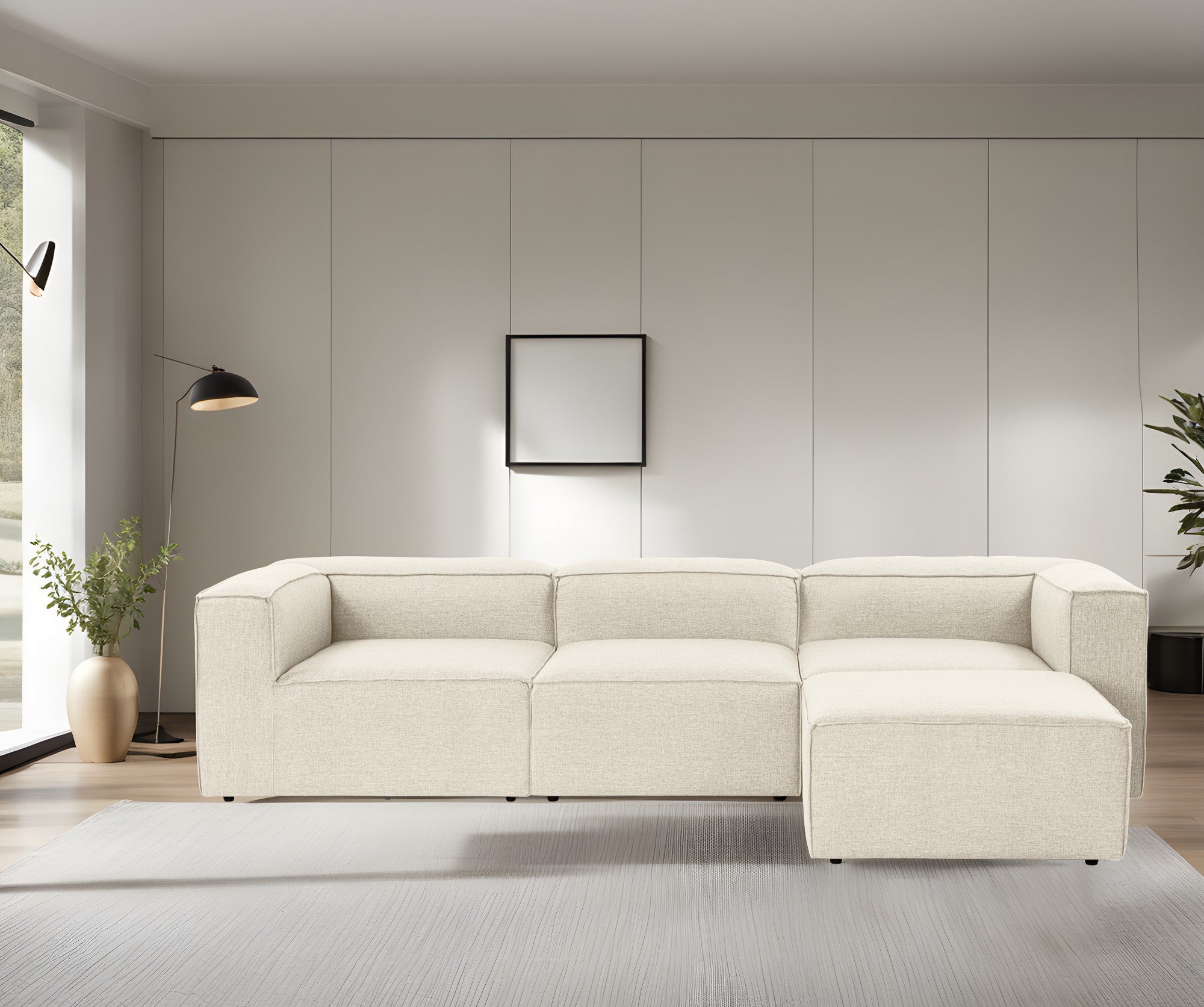 Fora – Ecru L Shape Corner Sofa | Designer Sectional for Living Room