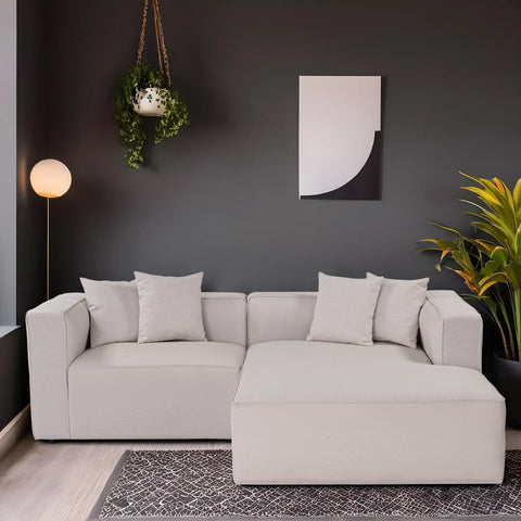 Mora – Ecru L Shape Corner Sofa | Designer Sectional for Living Room