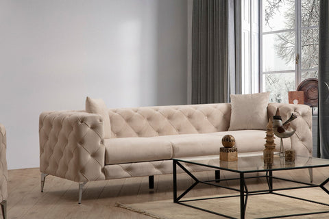 Como Ecru 3 Seater Sofa | Tufted Comfortable Modern Couch