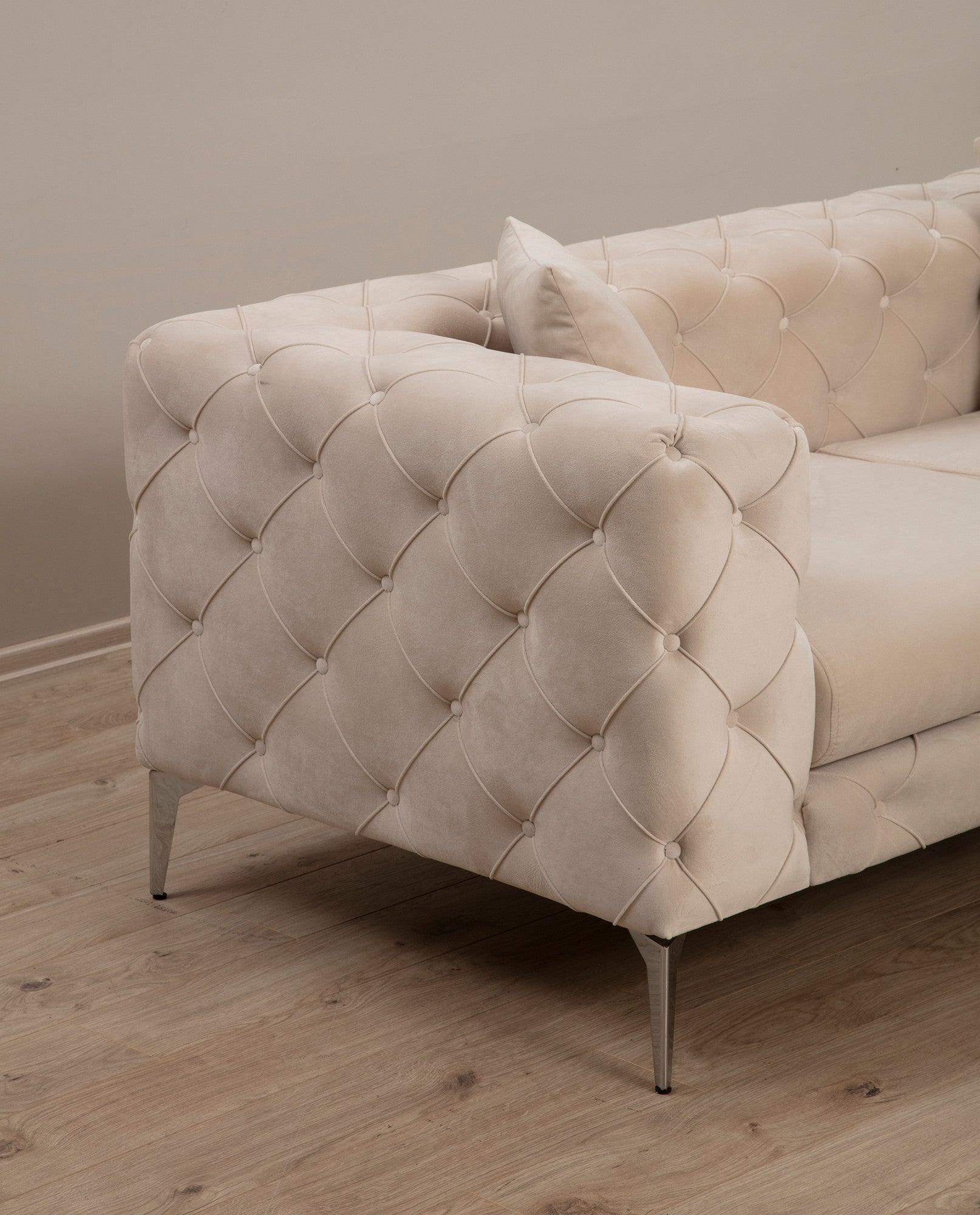 Como Ecru 3 Seater Sofa | Tufted Comfortable Modern Couch