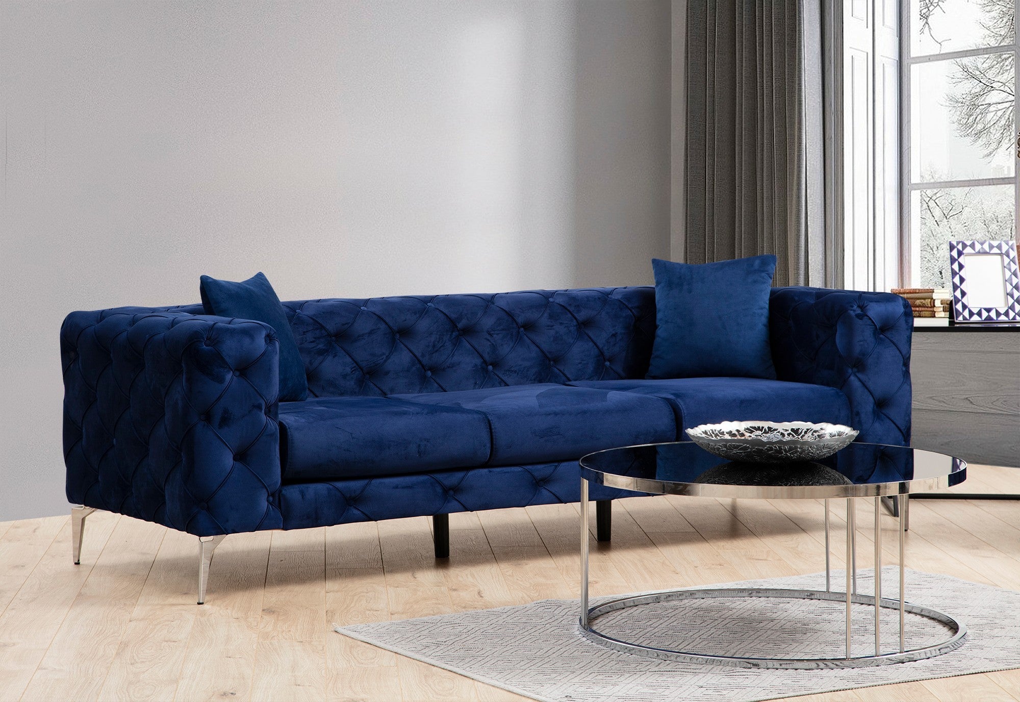 Como Navy Blue 3 Seater Sofa | Comfortable Modern tufted sofa