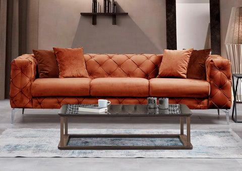Como Orange 3 Seater Sofa | Comfortable Modern tufted sofa