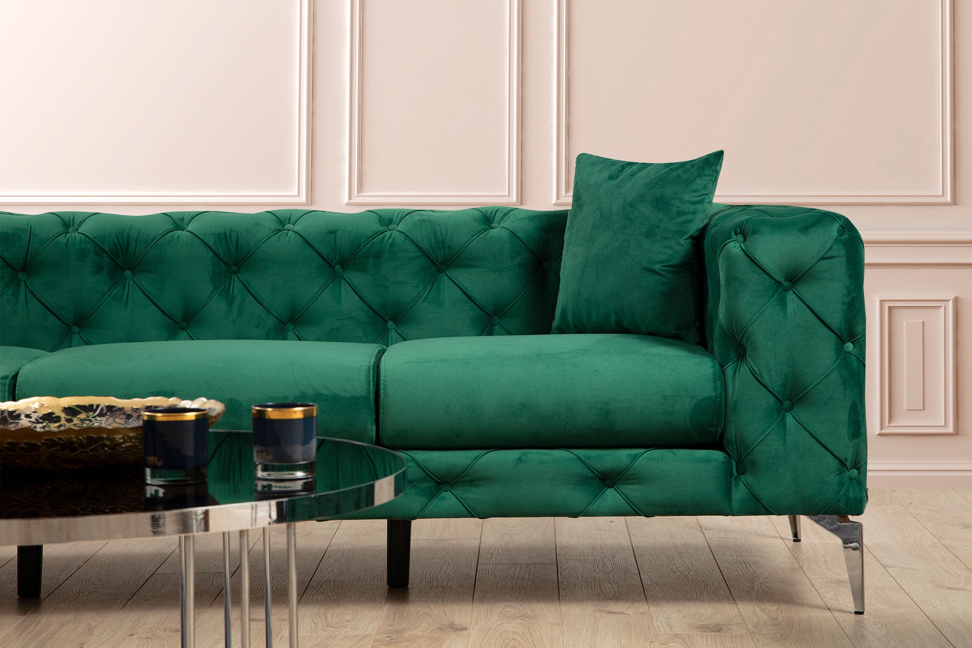 Como Green 3 Seater Sofa | Comfortable Tufted Modern Couch