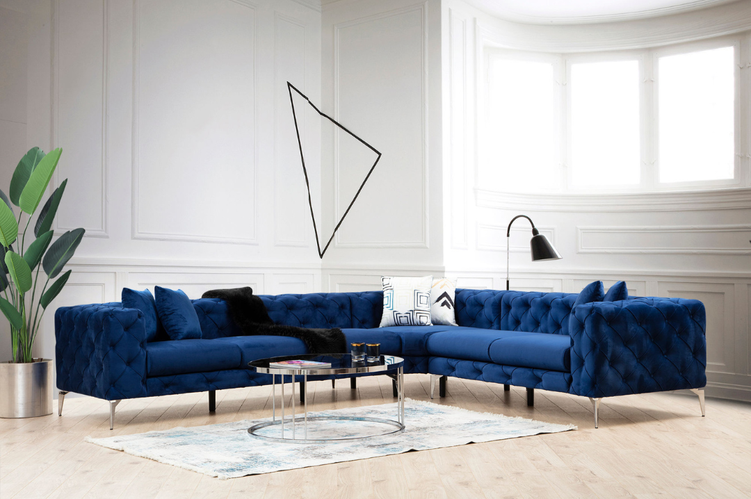 Como – Navy Blue L Shape Corner Sofa | Designer Sectional for Living Room