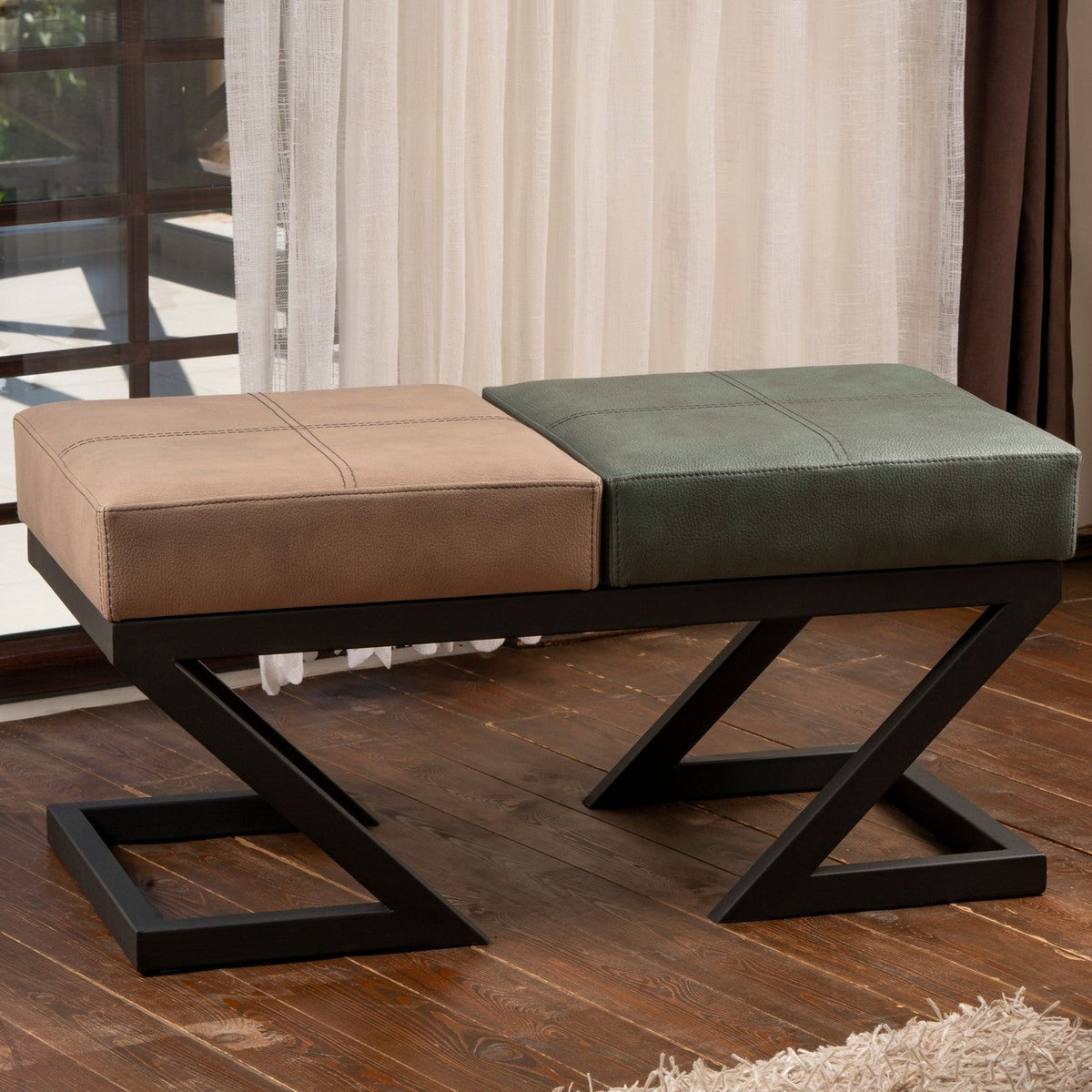 Brda Green Mink Brown Pouffe Modern Upholstered Ottoman