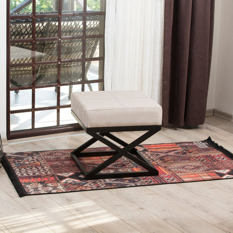 Imle  | Beige Pouffe – Modern Upholstered Ottoman