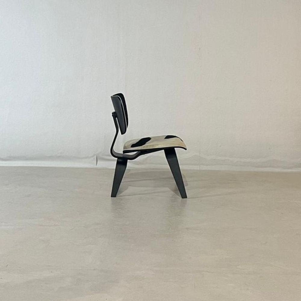Loak black wood and cow chair - Outlet