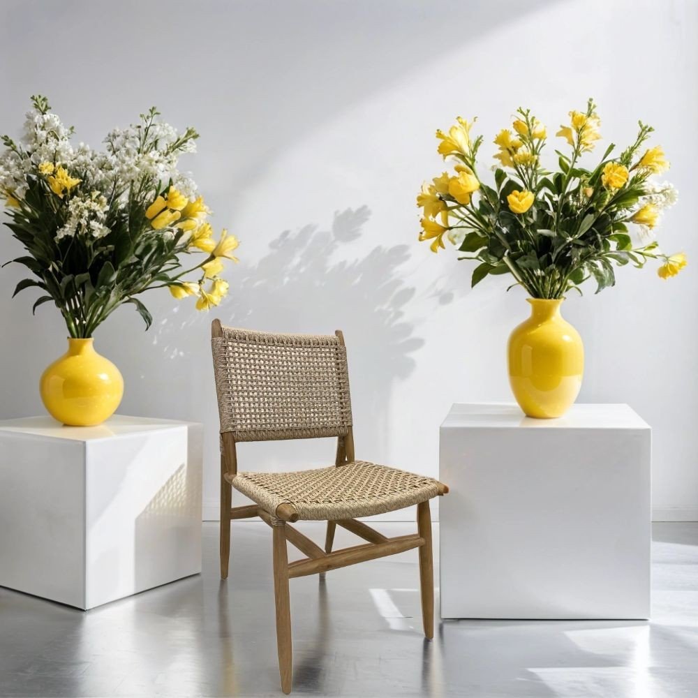 Outdoor teak and rattan lounge chairAcacia