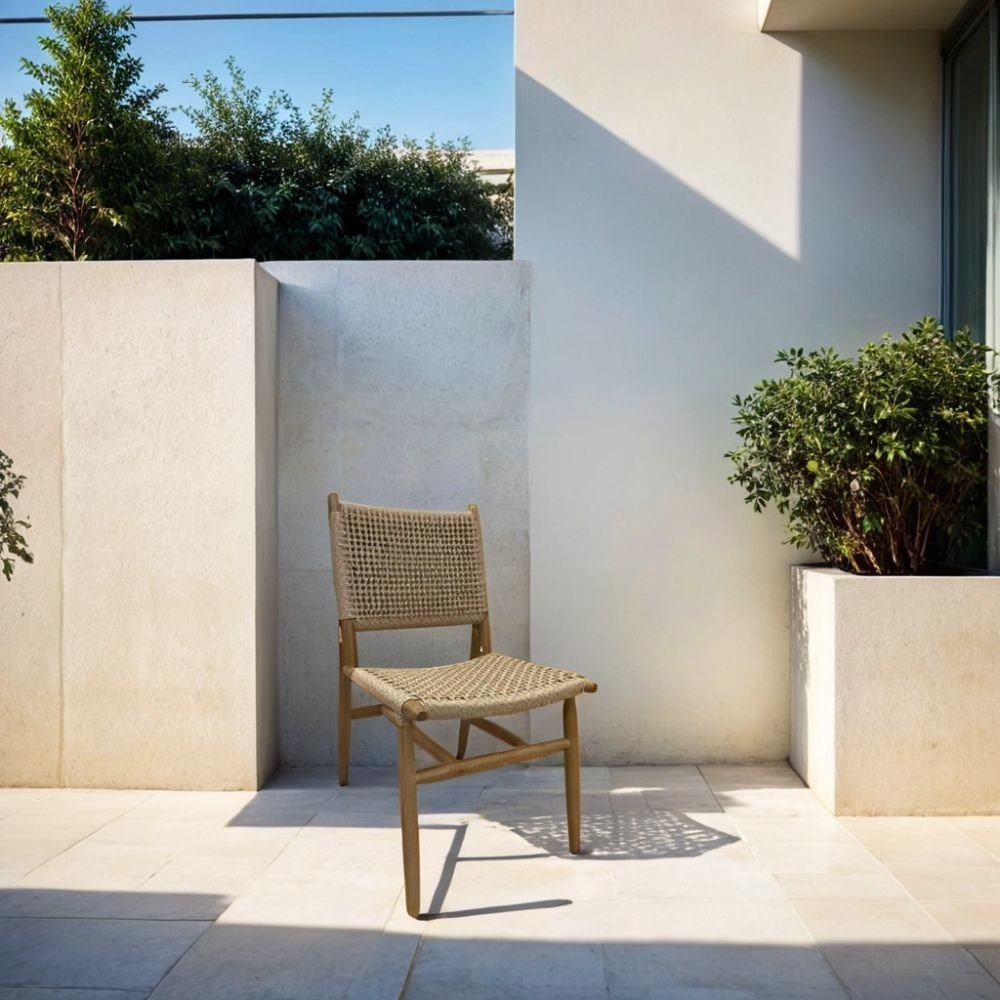 Outdoor teak and rattan lounge chairAcacia