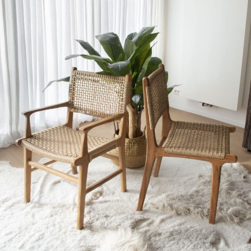 Outdoor chair in teak and rattan Catarina