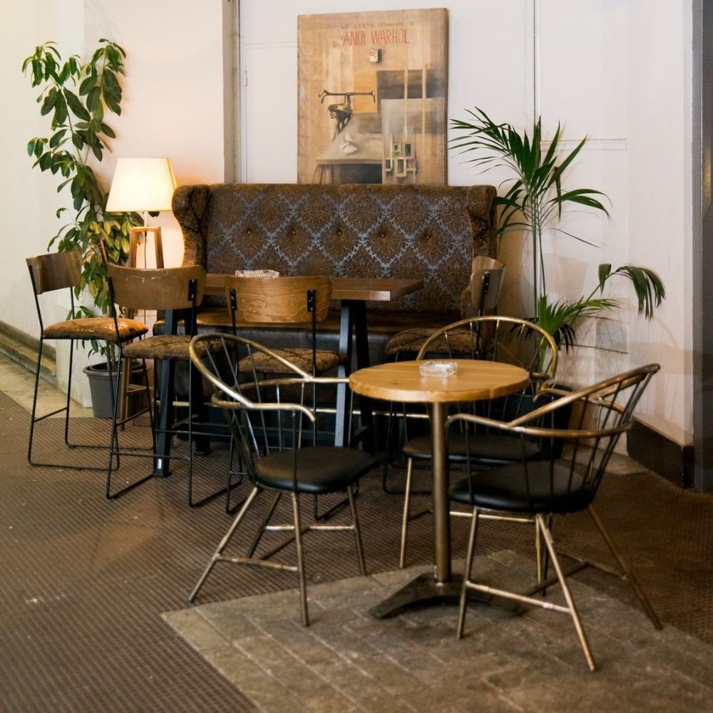 Outdoor metal slat armchairBronzy
