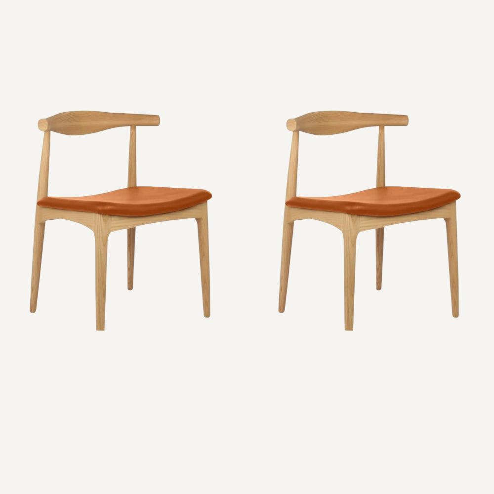 Set of 2 Elbow chairs in natural wood with cognac seat - Outlet 723