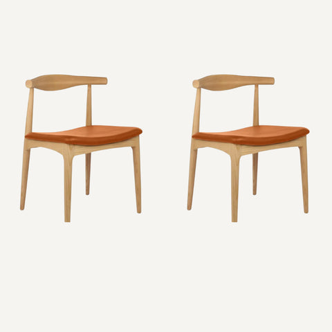 Set of 2 Elbow chairs in natural wood with cognac seat - Outlet