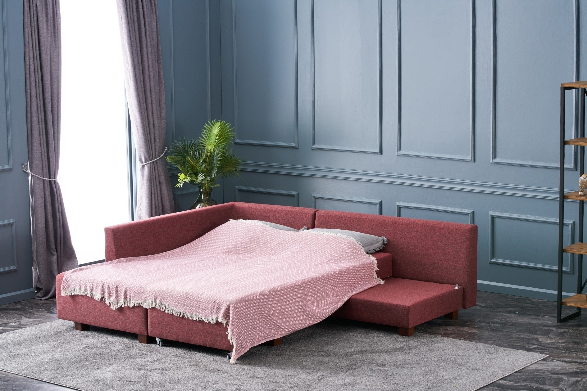 Manama – Claret Red L Shaped Corner Sofa Bed | Modular Sectional
