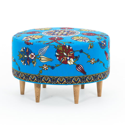 Torino | colored round and blue Pouffe – Modern Upholstered Ottoman