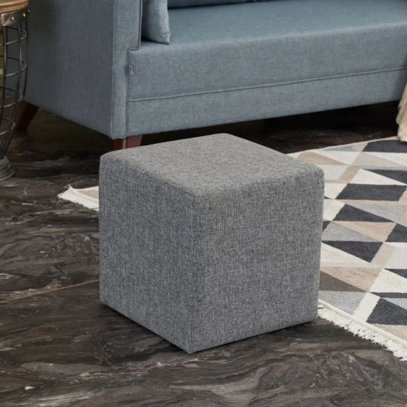 Kare Puf  | Grey Pouffe – Modern Upholstered Ottoman