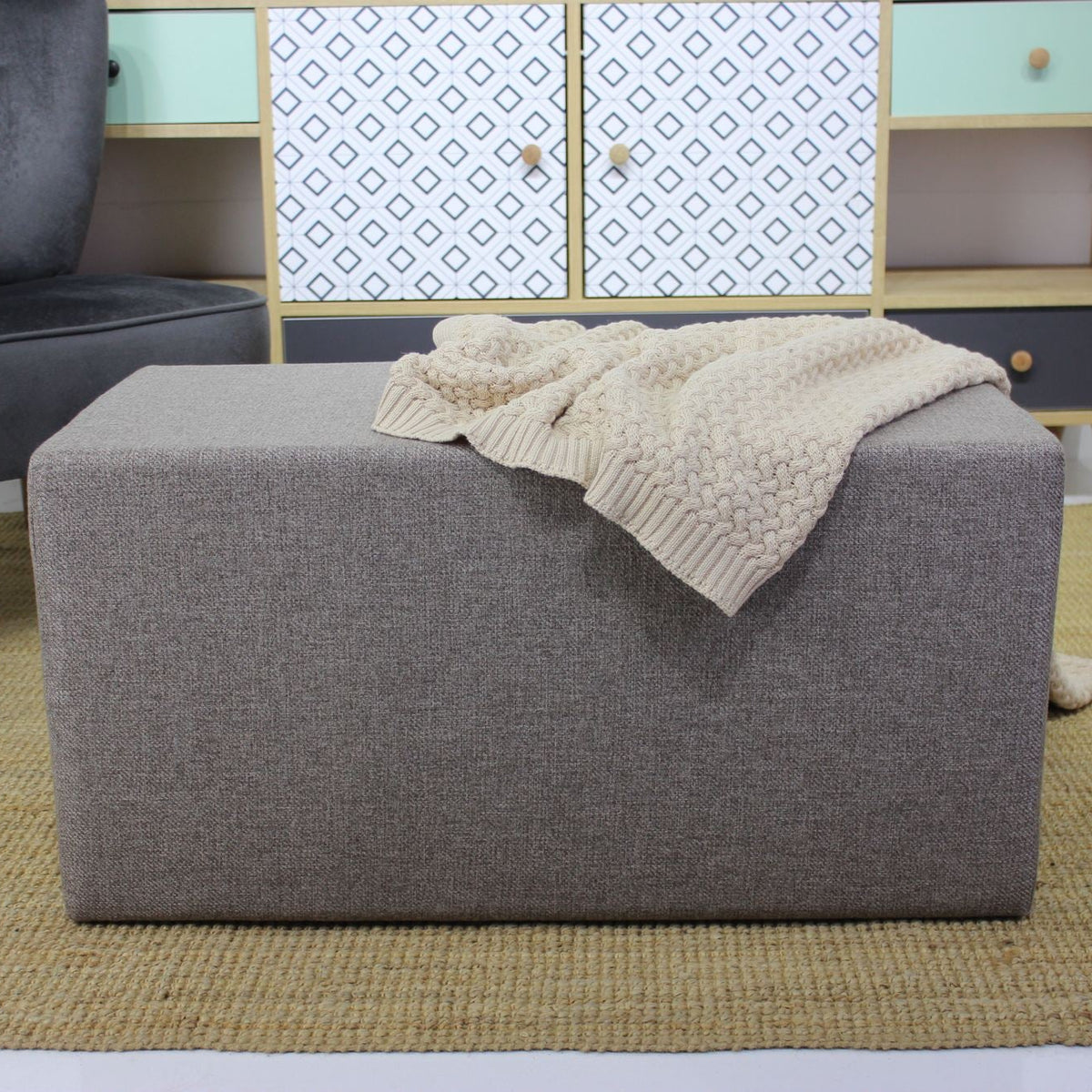 Uzun Puf Brown Pouffe Modern Upholstered Ottoman