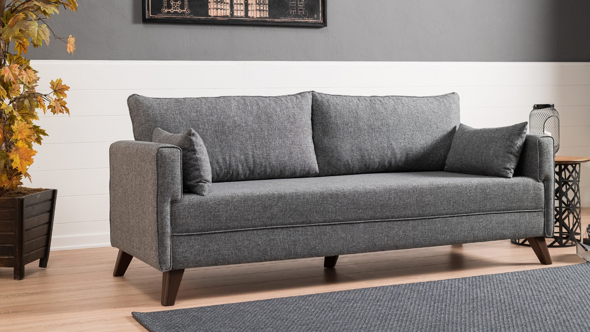 Bella  Grey 3-Seater Sofa Bed - | Large Pull-Out Couch for Guests