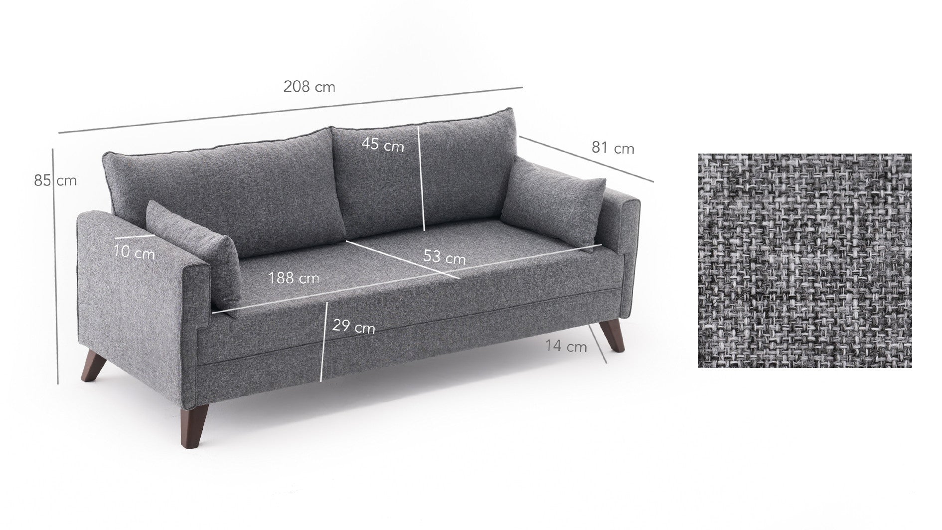 Bella  Grey 3-Seater Sofa Bed - | Large Pull-Out Couch for Guests