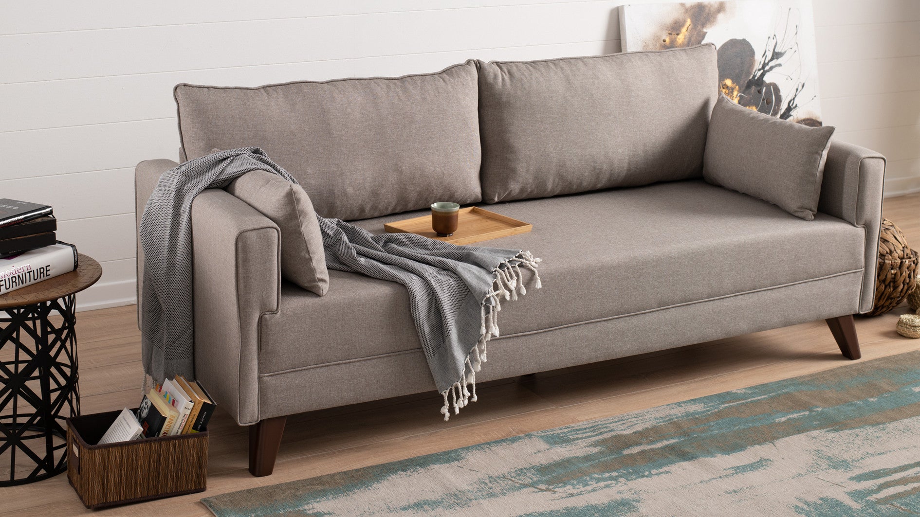 Bella  Cream 3-Seater Sofa Bed - | Large Pull-Out Couch for Guests