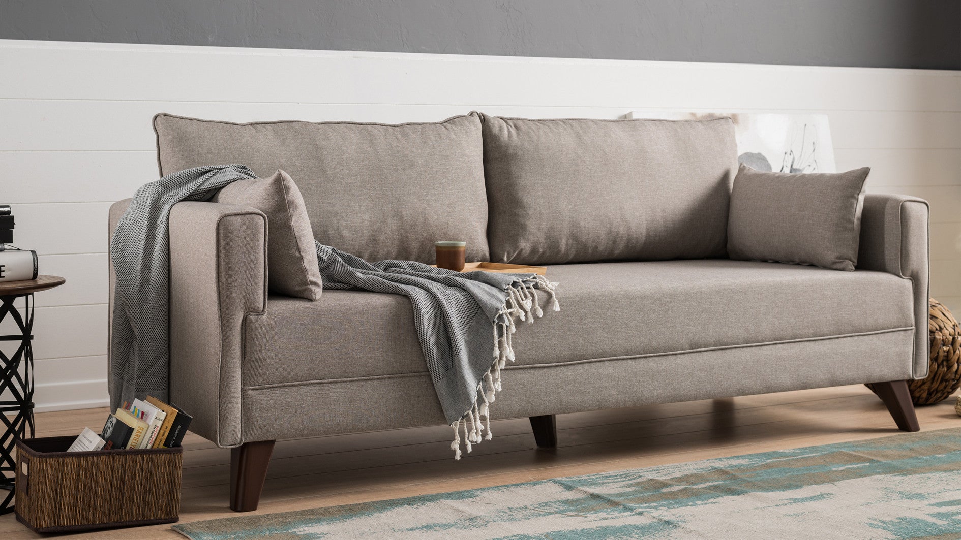 Bella  Cream 3-Seater Sofa Bed - | Large Pull-Out Couch for Guests