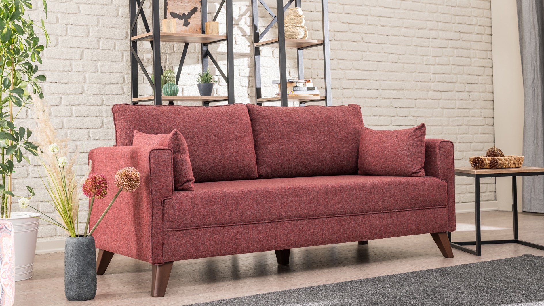 Bella – Claret Red 2 Seater Sofa | Compact Modern Couch for Two